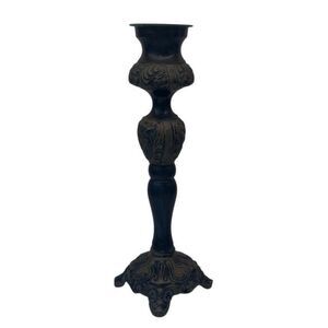 Vtg Made In India Pillar Candlestick Holder Green & Gray Footed Verdigris Trim